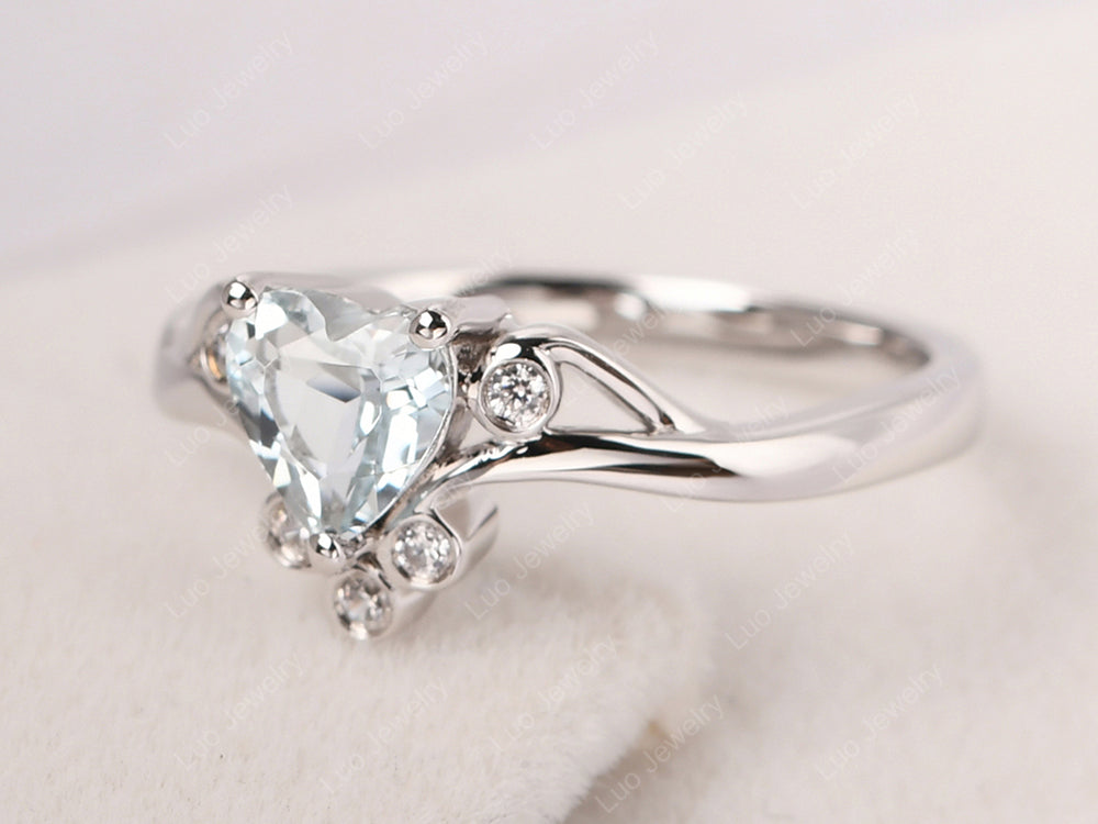 Aquamarine Heart Shaped Promise Ring - LUO Jewelry