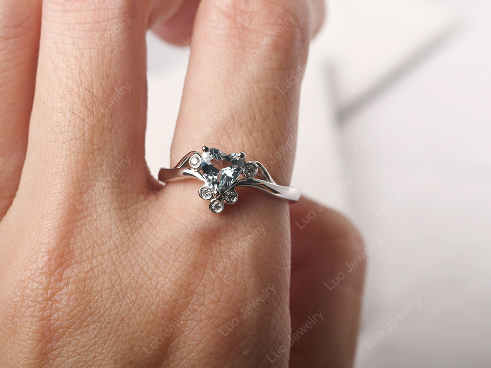 Aquamarine Heart Shaped Promise Ring - LUO Jewelry
