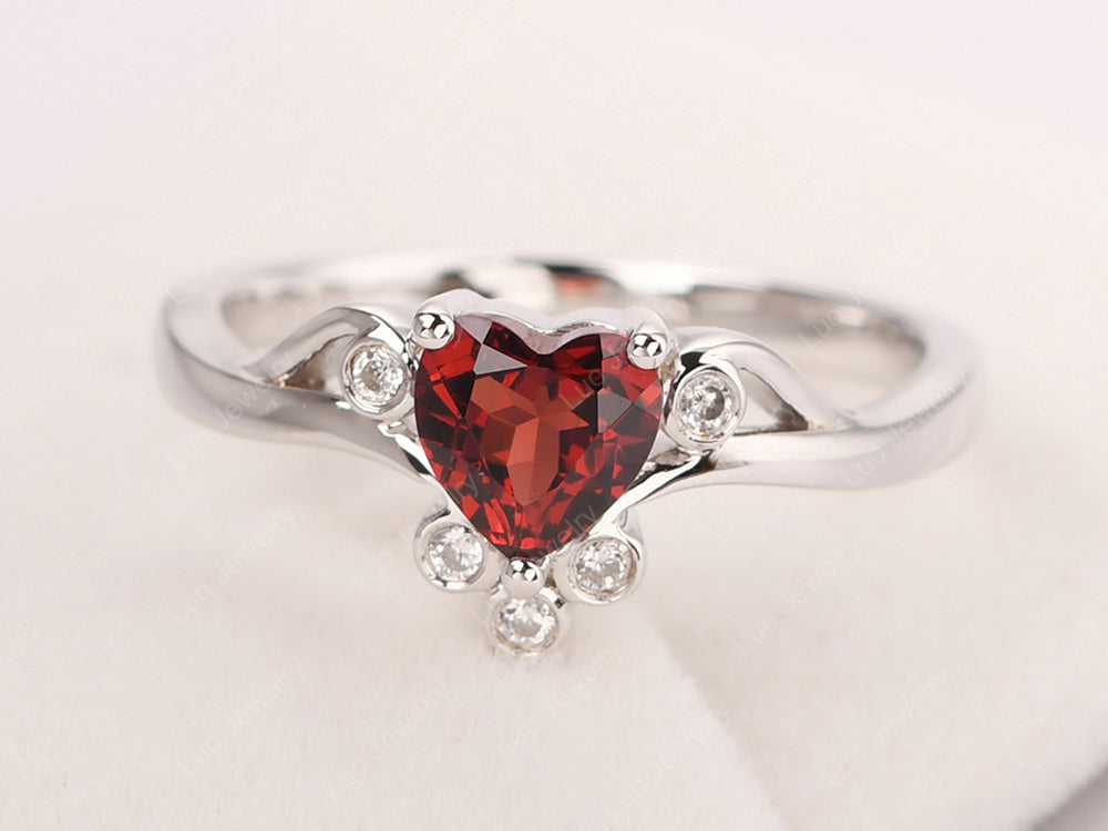 Garnet Heart Shaped Promise Ring - LUO Jewelry