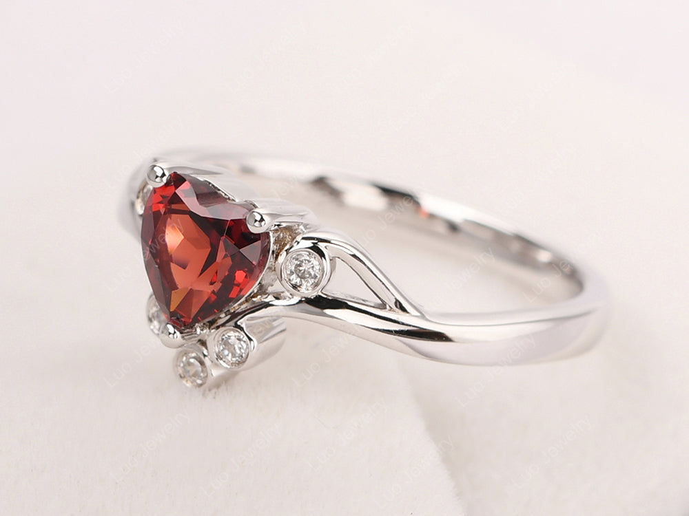 Garnet Heart Shaped Promise Ring - LUO Jewelry