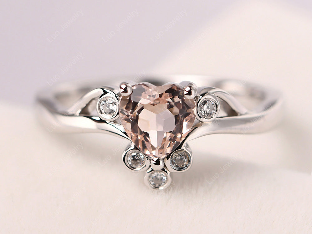Heart Shaped Morganite Wave Ring - LUO Jewelry