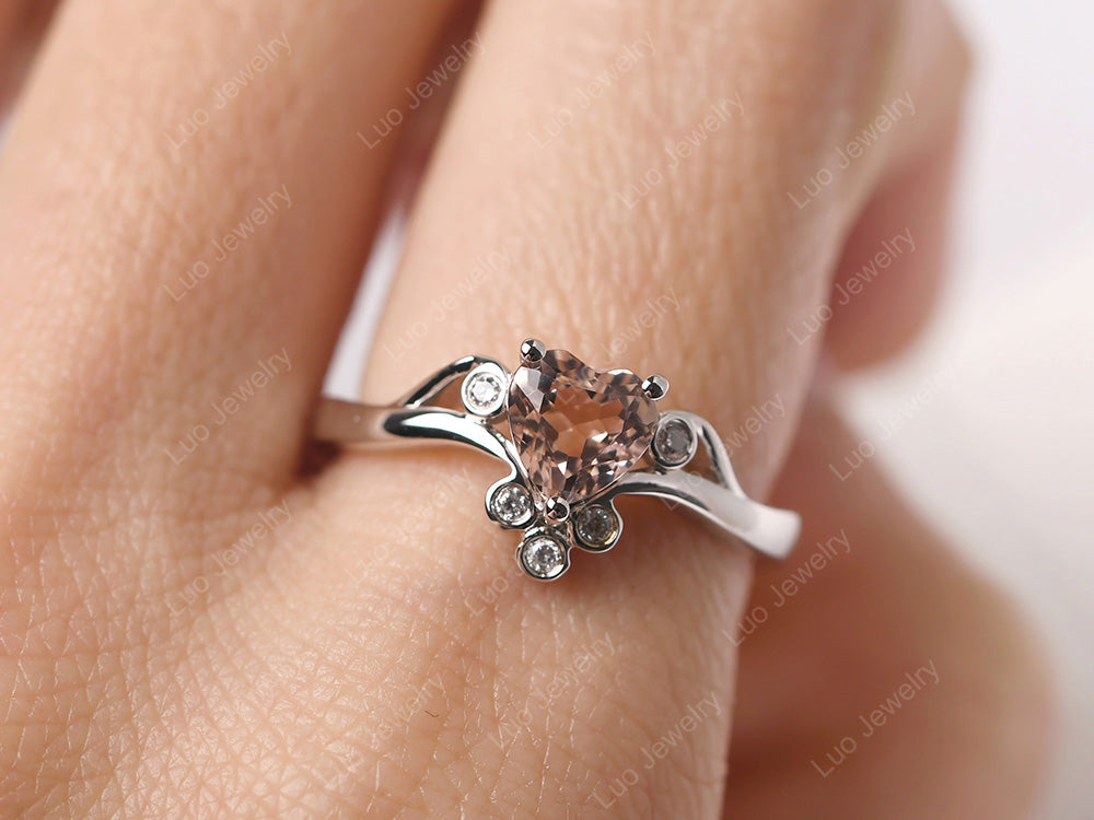 Heart Shaped Morganite Wave Ring - LUO Jewelry