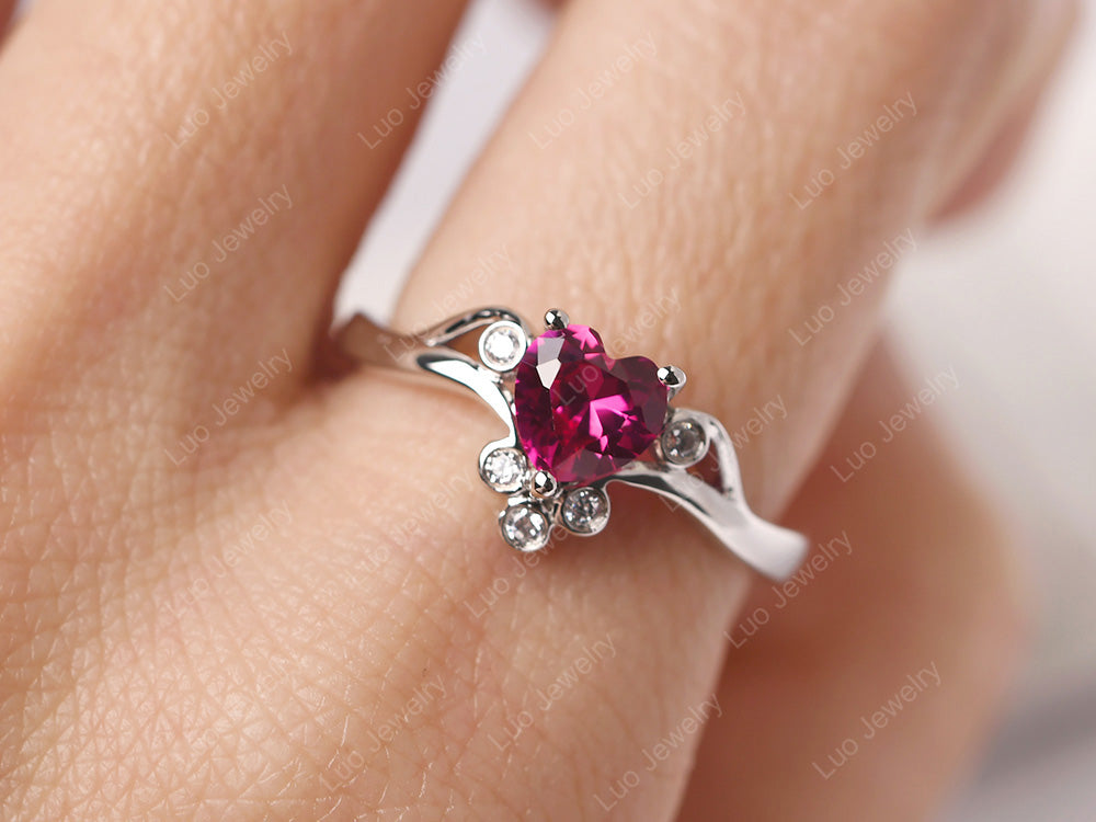 Ruby Heart Shaped Promise Ring - LUO Jewelry