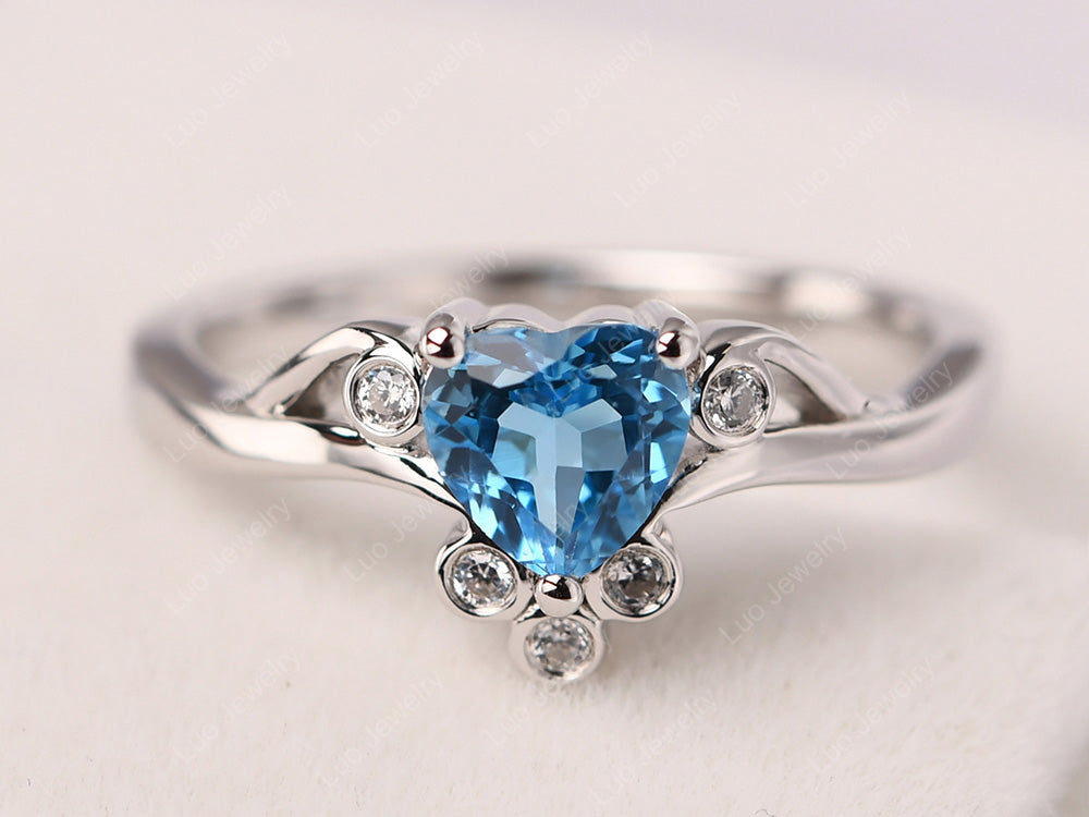 Vintage Heart Shaped Swiss Blue Topaz Engagement Ring - LUO Jewelry