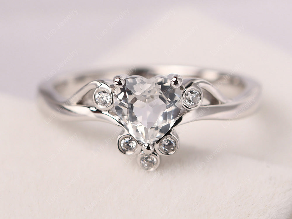 White Topaz Heart Shaped Promise Ring - LUO Jewelry