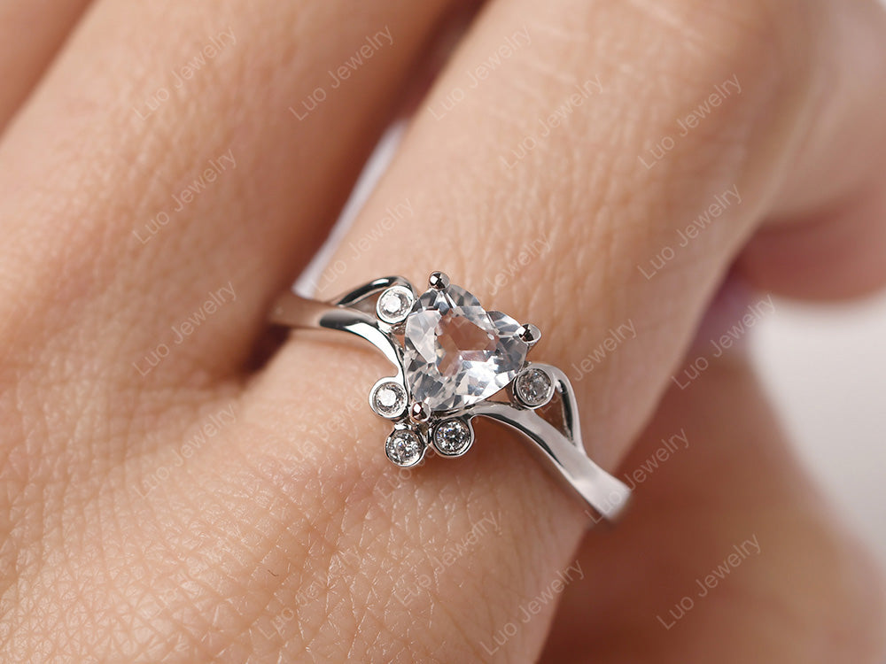 White Topaz Heart Shaped Promise Ring - LUO Jewelry