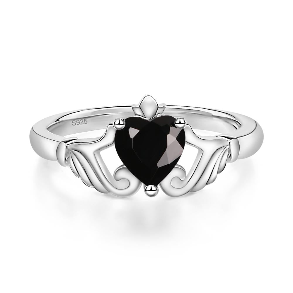 Heart Shaped Black Spinel Claddagh Ring - LUO Jewelry #metal_sterling silver