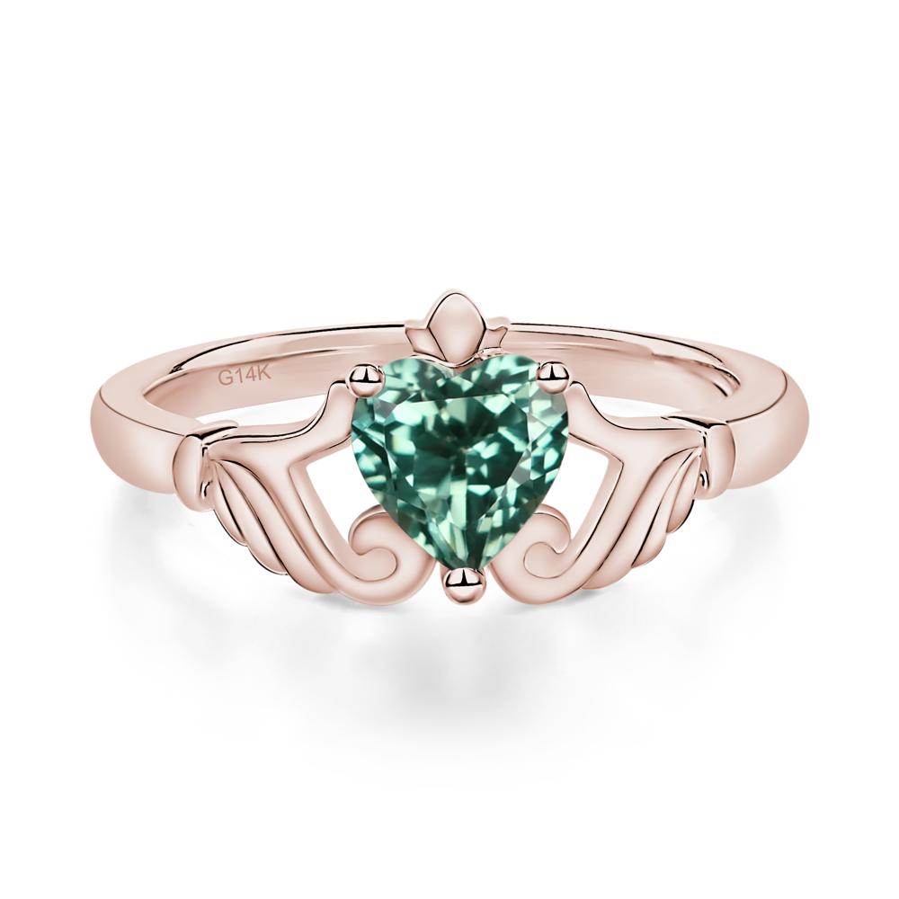 Heart Shaped Lab Green Sapphire Claddagh Ring - LUO Jewelry #metal_14k rose gold