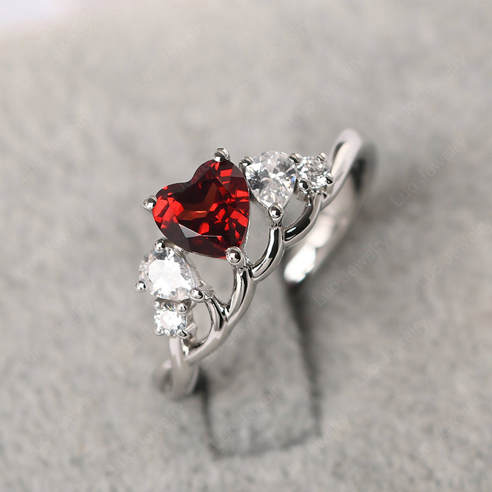 Heart Shaped Garnet Cluster Ring - LUO Jewelry