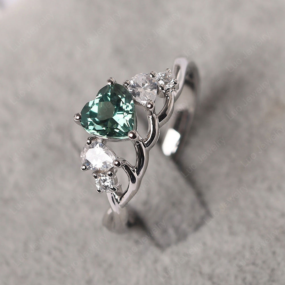 Heart Shaped Green Sapphire Cluster Ring - LUO Jewelry