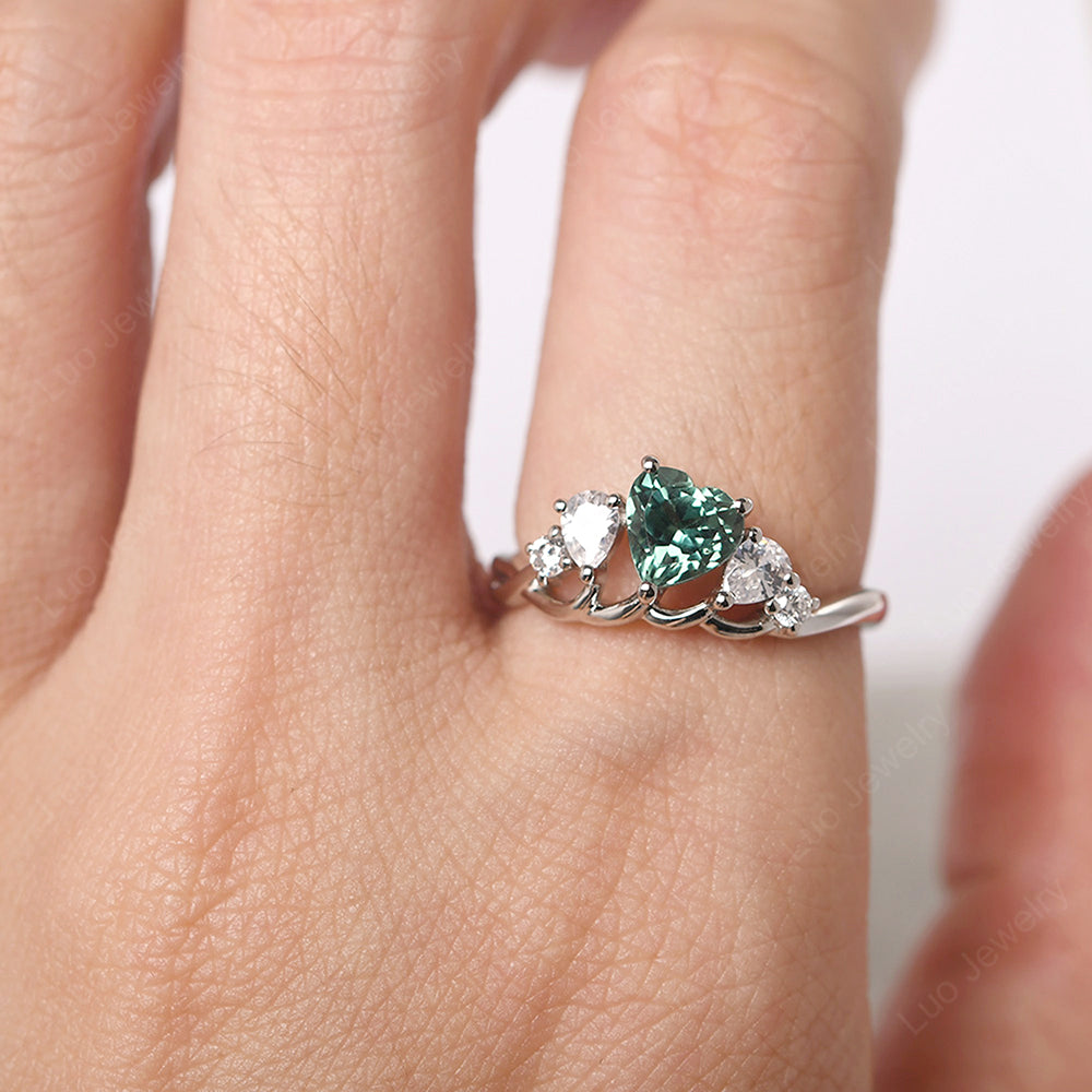 Heart Shaped Green Sapphire Cluster Ring - LUO Jewelry