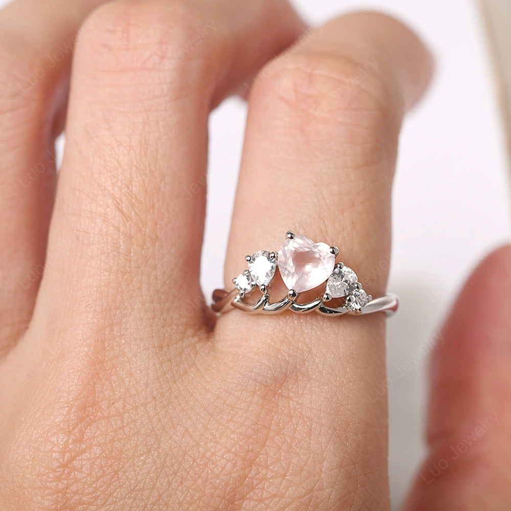 Heart Shaped Rose Quartz Cluster Ring - LUO Jewelry