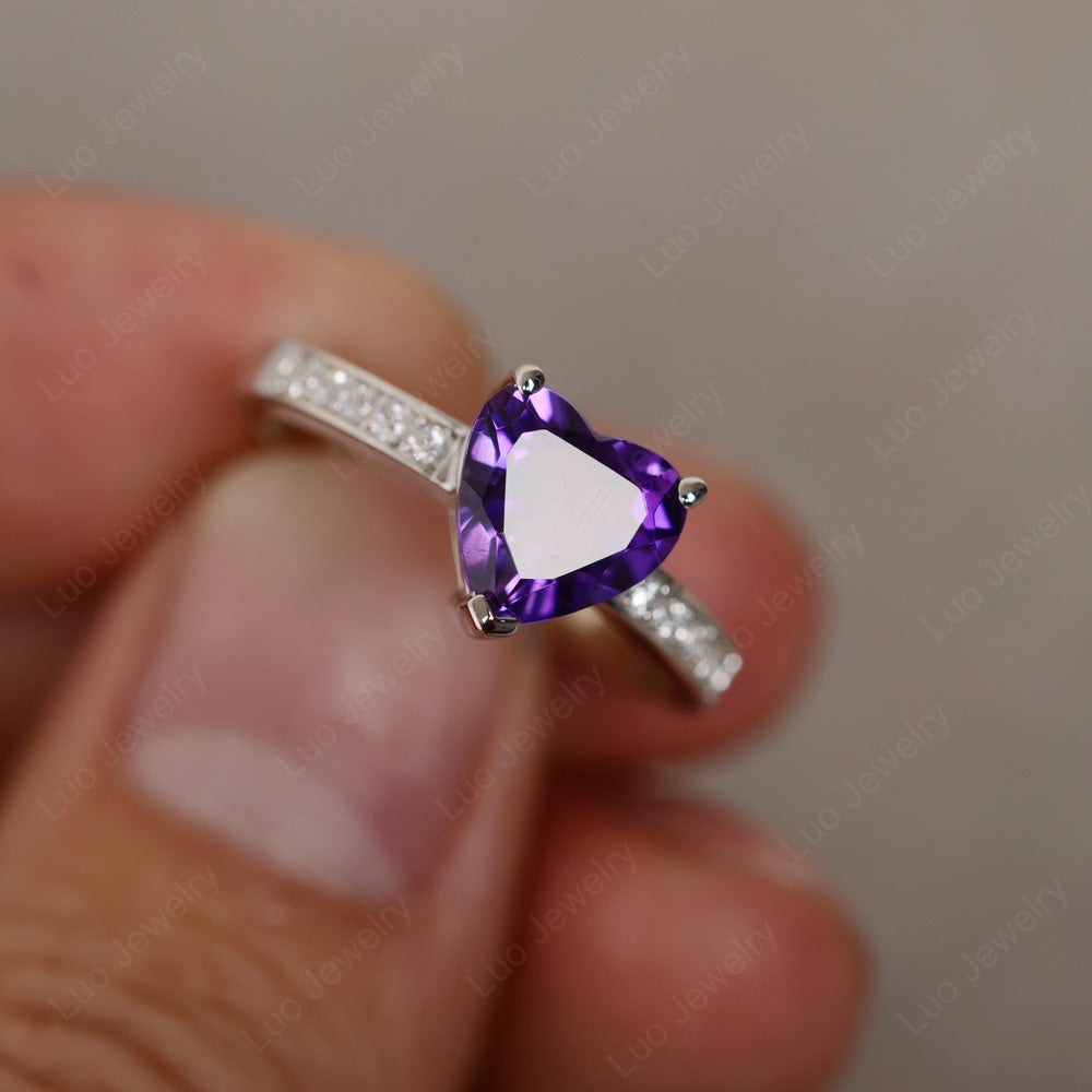Hear Cut Amethyst Engagement Ring White Gold - LUO Jewelry