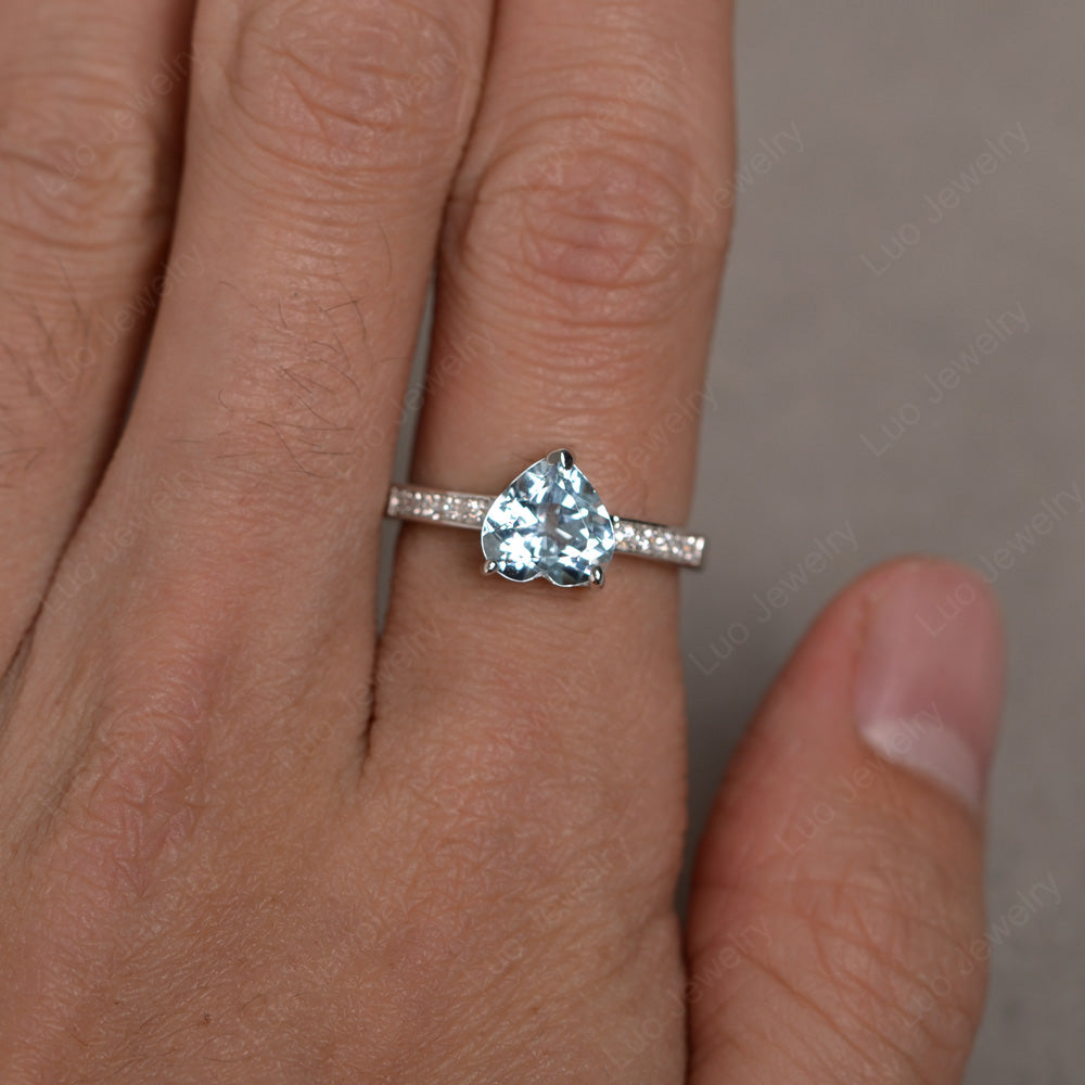 Hear Cut Aquamarine Engagement Ring White Gold - LUO Jewelry