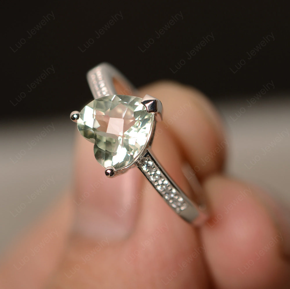 Hear Cut Green Amethyst Engagement Ring White Gold - LUO Jewelry