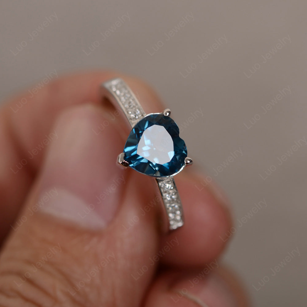 Hear Cut London Blue Topaz Engagement Ring White Gold - LUO Jewelry