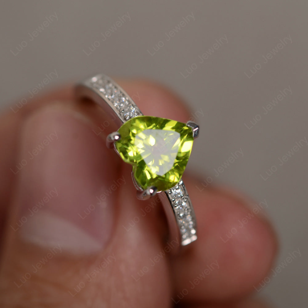 Hear Cut Peridot Engagement Ring White Gold - LUO Jewelry