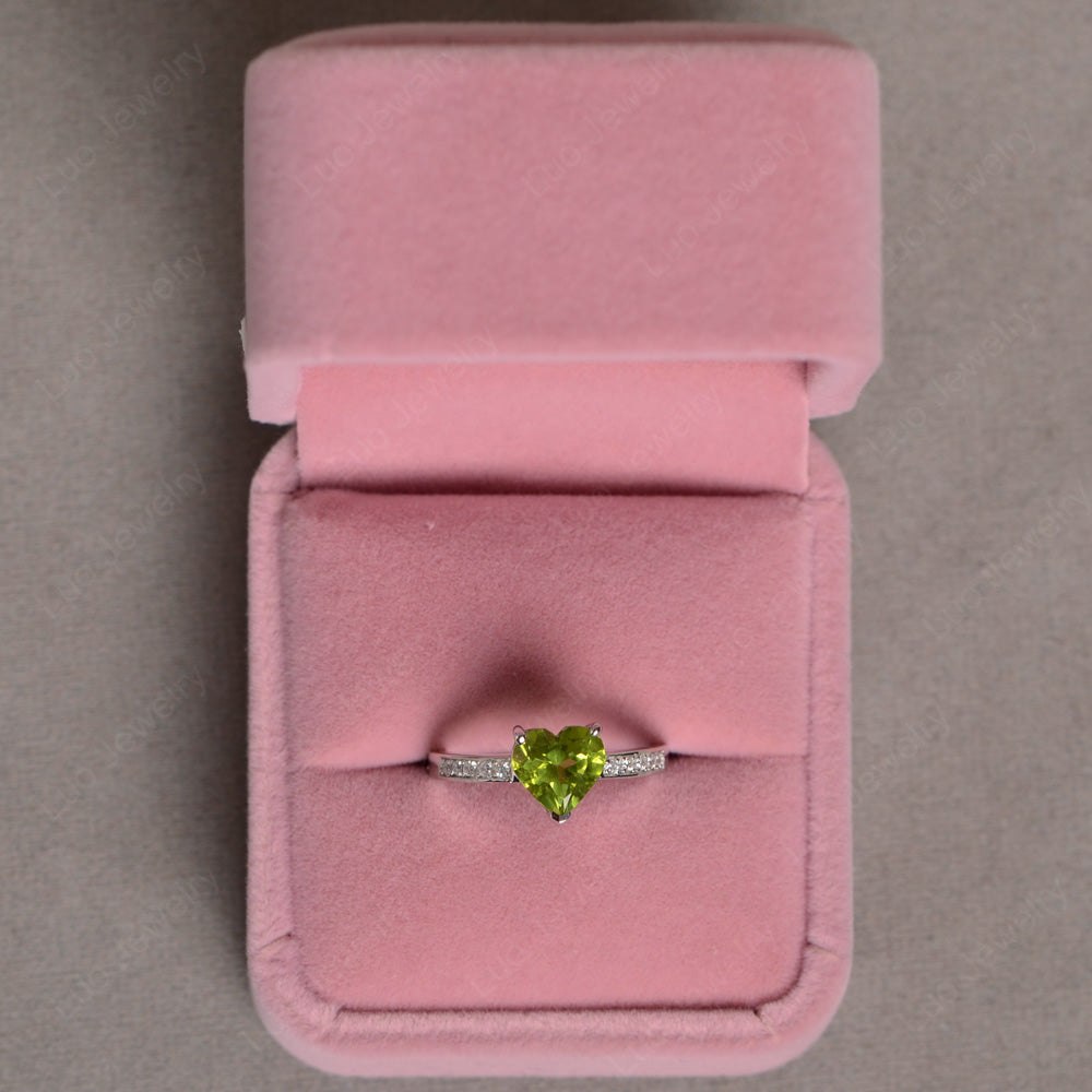 Hear Cut Peridot Engagement Ring White Gold - LUO Jewelry