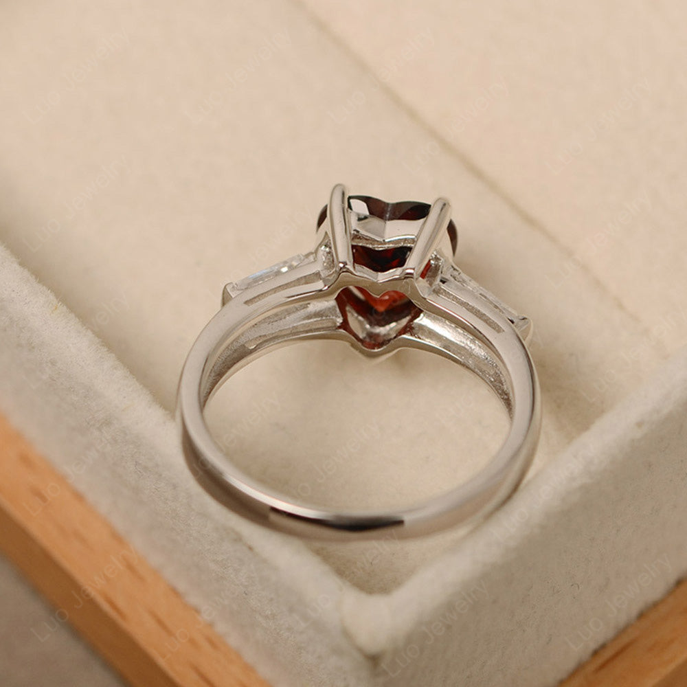 Heart Shaped Garnet Ring With Baguette - LUO Jewelry