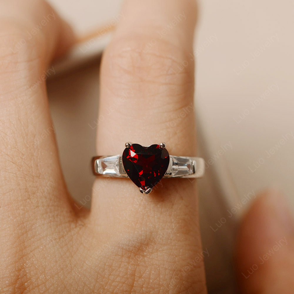 Heart Shaped Garnet Ring With Baguette - LUO Jewelry
