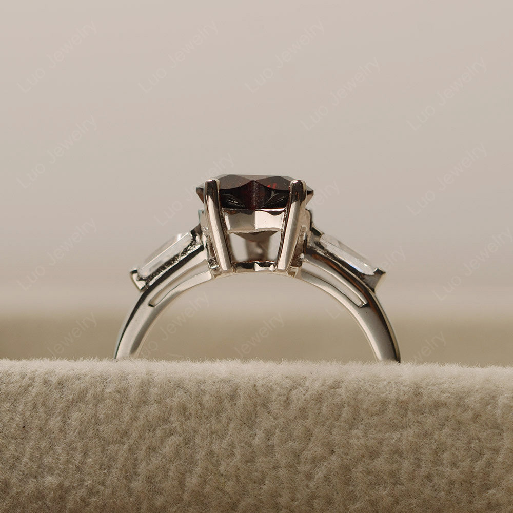 Heart Shaped Garnet Ring With Baguette - LUO Jewelry