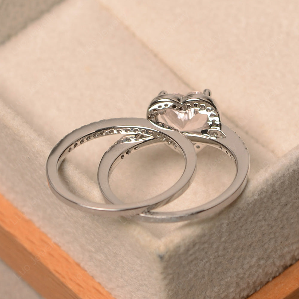 Heart Shaped Morganite Halo Bridal Set Ring - LUO Jewelry