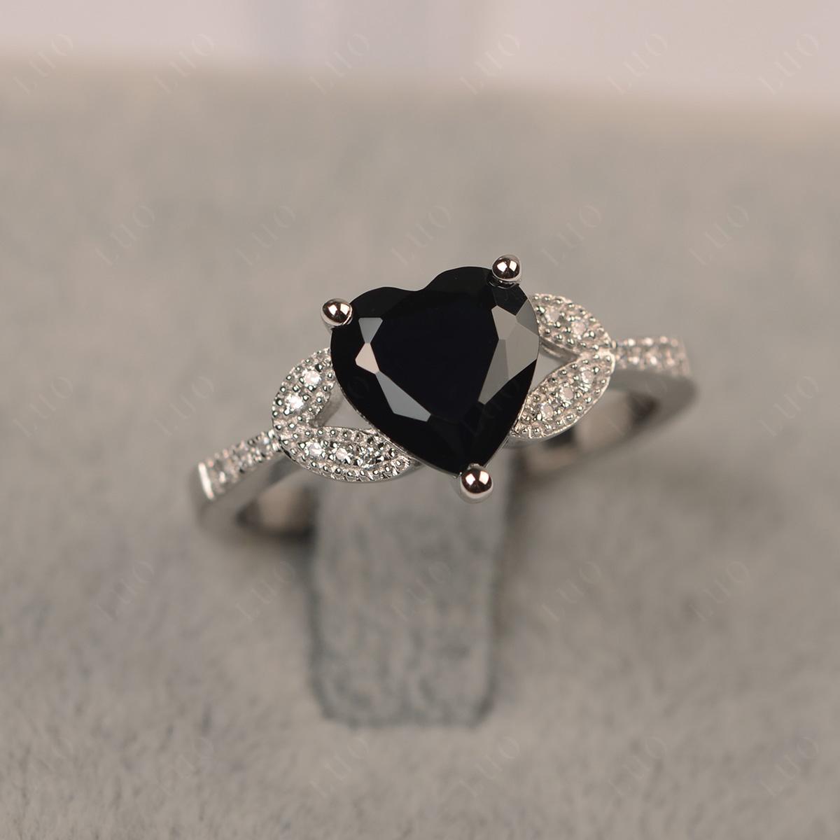 Heart Shaped Black Stone Engagement Ring - LUO Jewelry