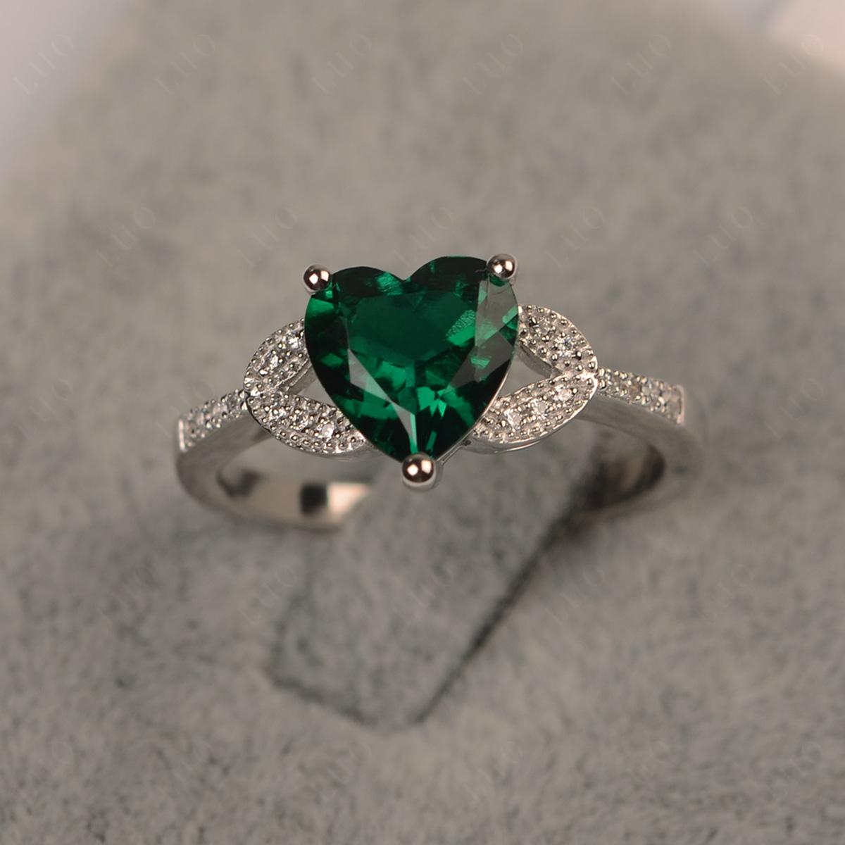 Heart Shaped Lab Created Emerald Engagement Ring - LUO Jewelry