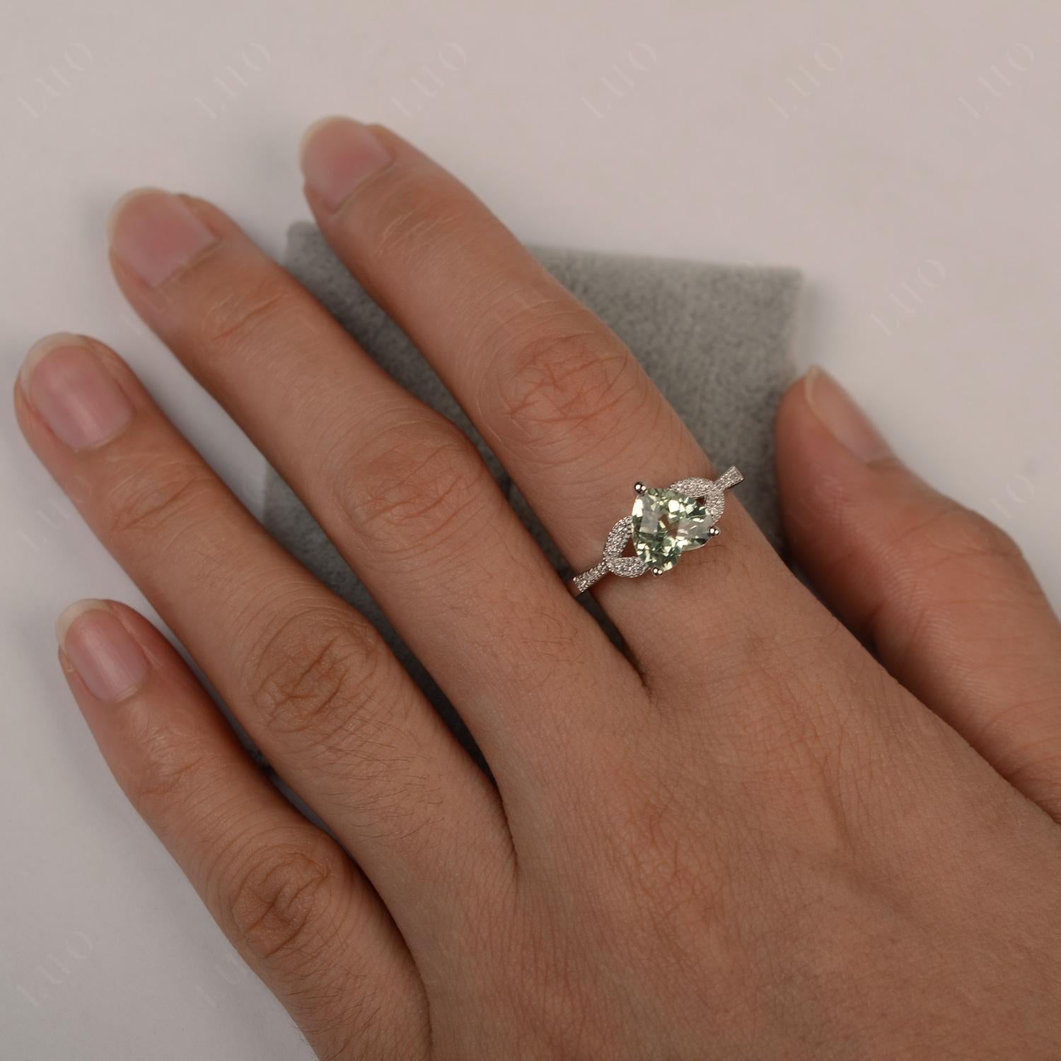 Heart Shaped Green Amethyst Engagement Ring - LUO Jewelry