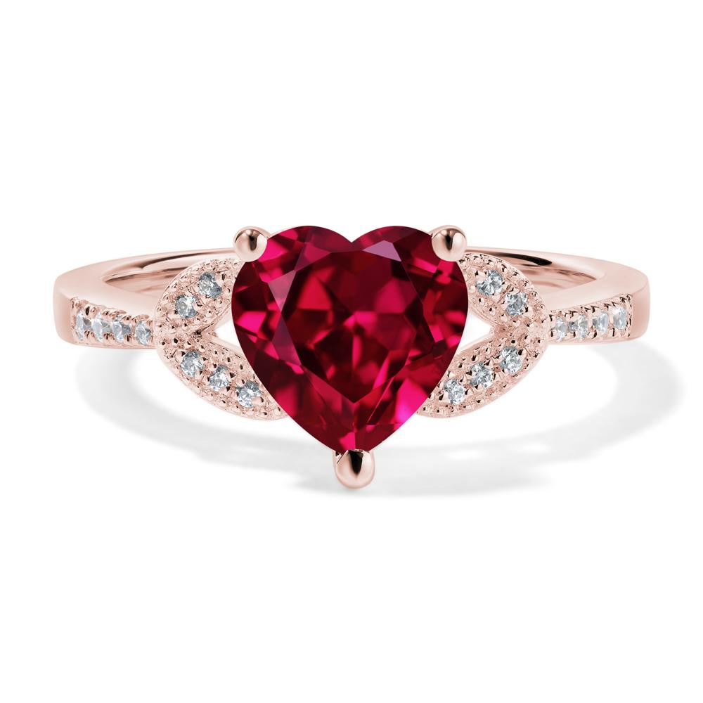 Heart Shaped Lab Grown Ruby Engagement Ring - LUO Jewelry #metal_18k rose gold