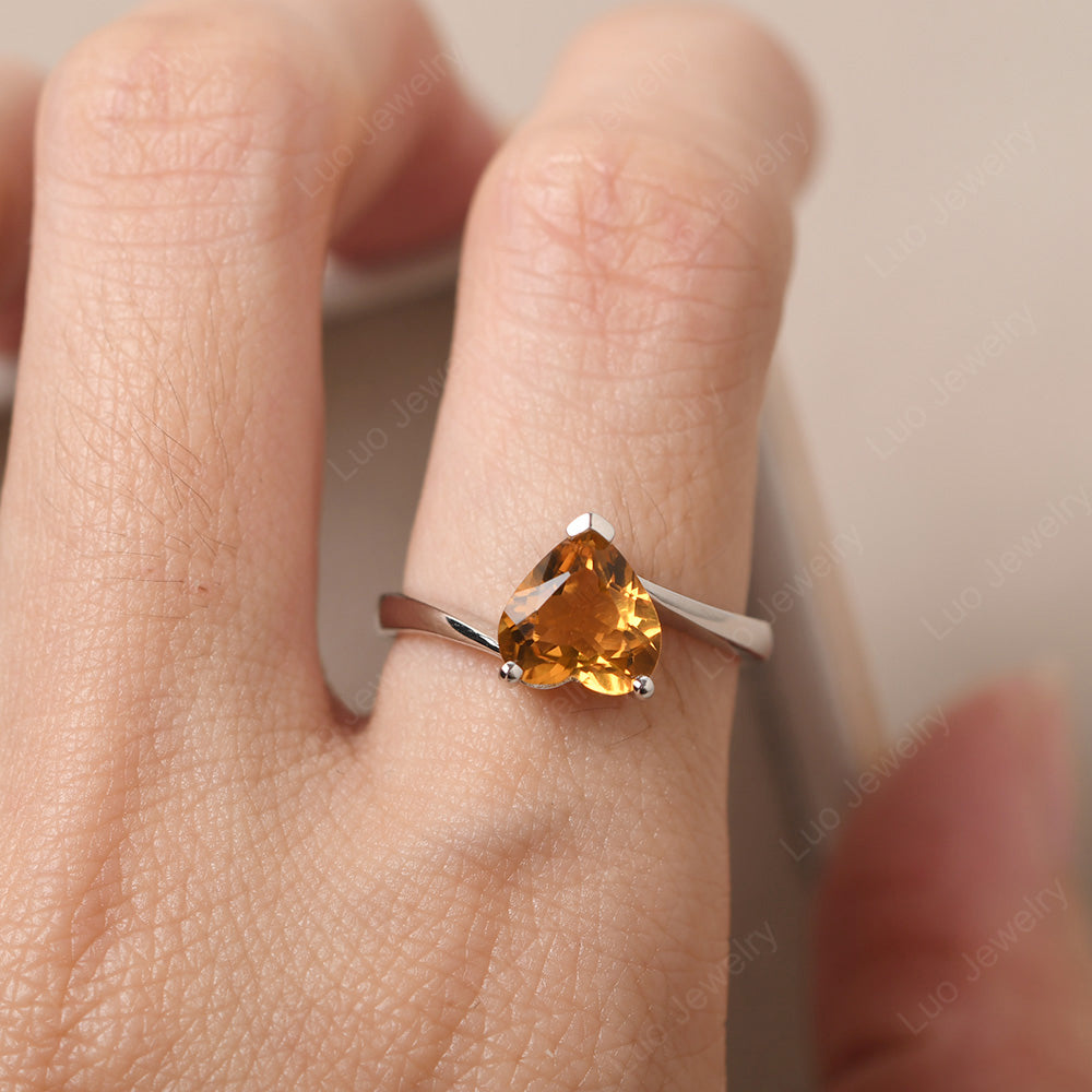Citrine Ring Heart Solitaire Ring White Gold - LUO Jewelry