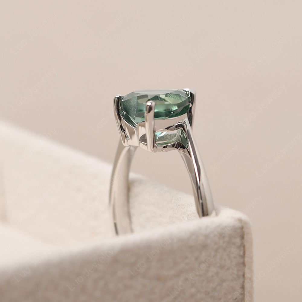 Green Sapphire Ring Heart Solitaire Ring White Gold - LUO Jewelry
