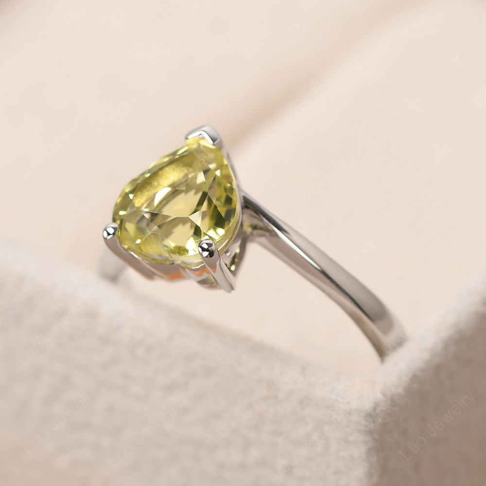 Lemon Quartz Ring Heart Solitaire Ring White Gold - LUO Jewelry