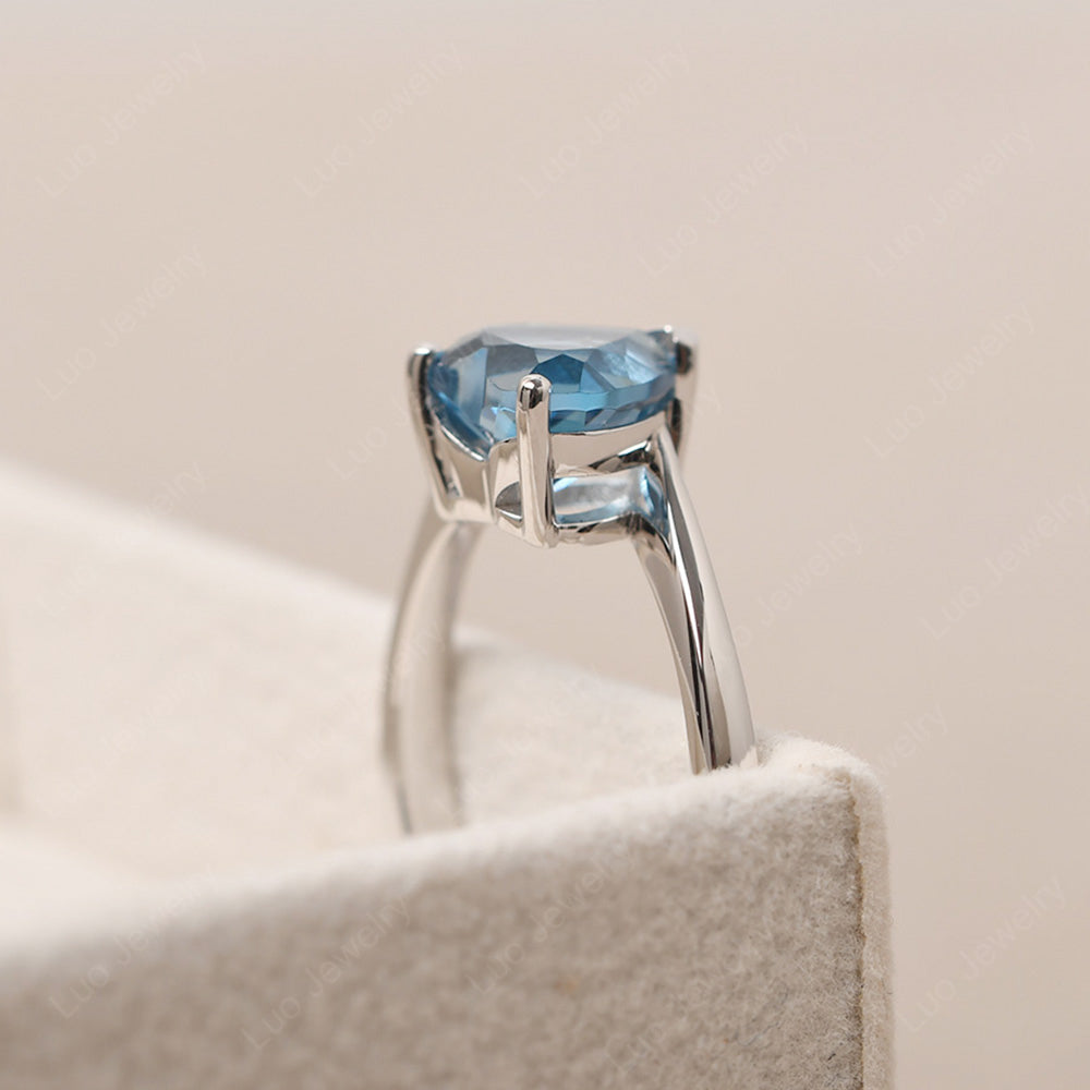 London Blue Topaz Ring Heart Solitaire Ring White Gold - LUO Jewelry