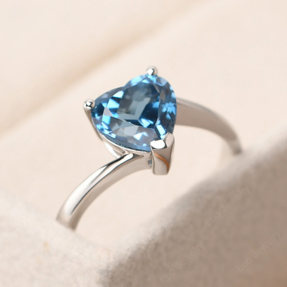 London Blue Topaz Ring Heart Solitaire Ring White Gold - LUO Jewelry