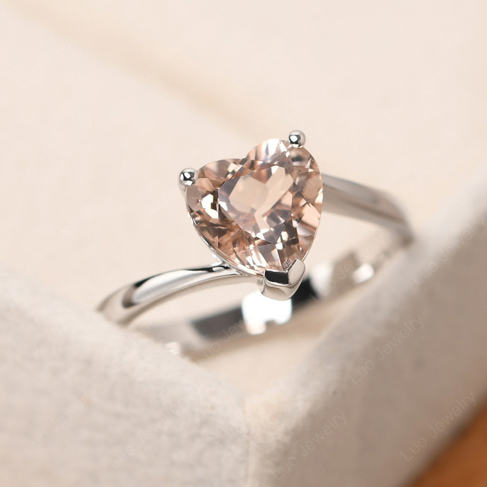 Morganite Ring Heart Solitaire Ring White Gold - LUO Jewelry