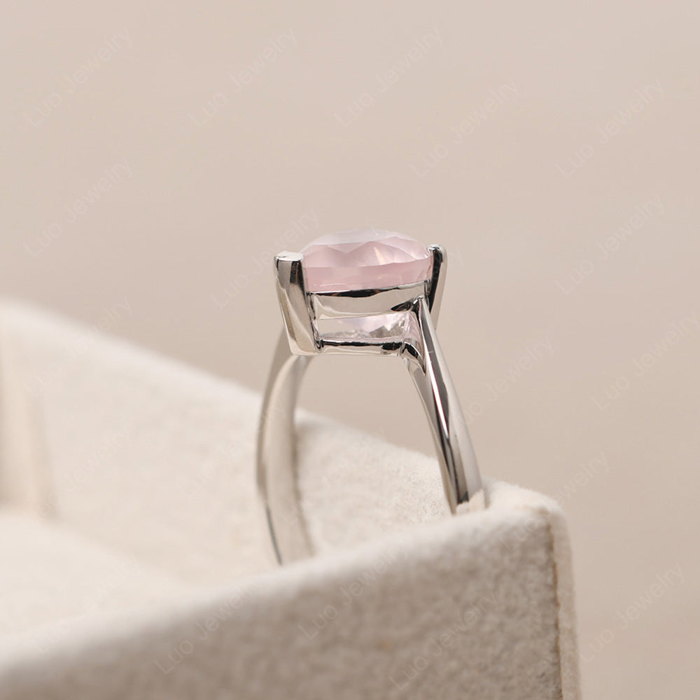 Rose Quartz Ring Heart Solitaire Ring White Gold - LUO Jewelry