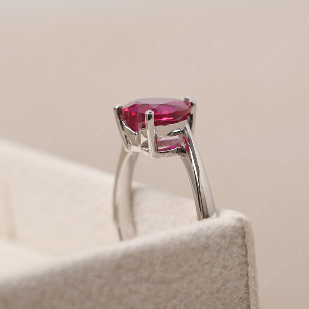 Ruby Ring Heart Solitaire Ring White Gold - LUO Jewelry