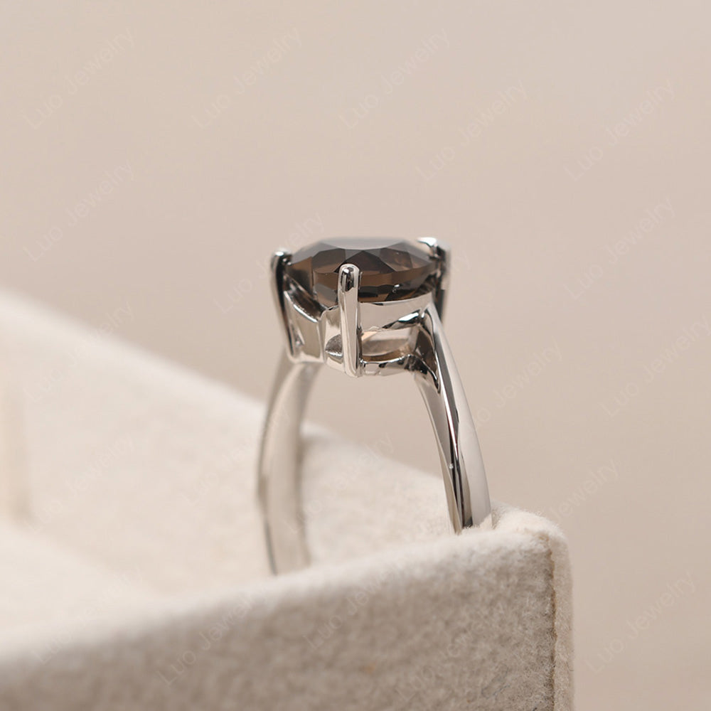 Smoky Quartz Ring Heart Solitaire Ring White Gold - LUO Jewelry