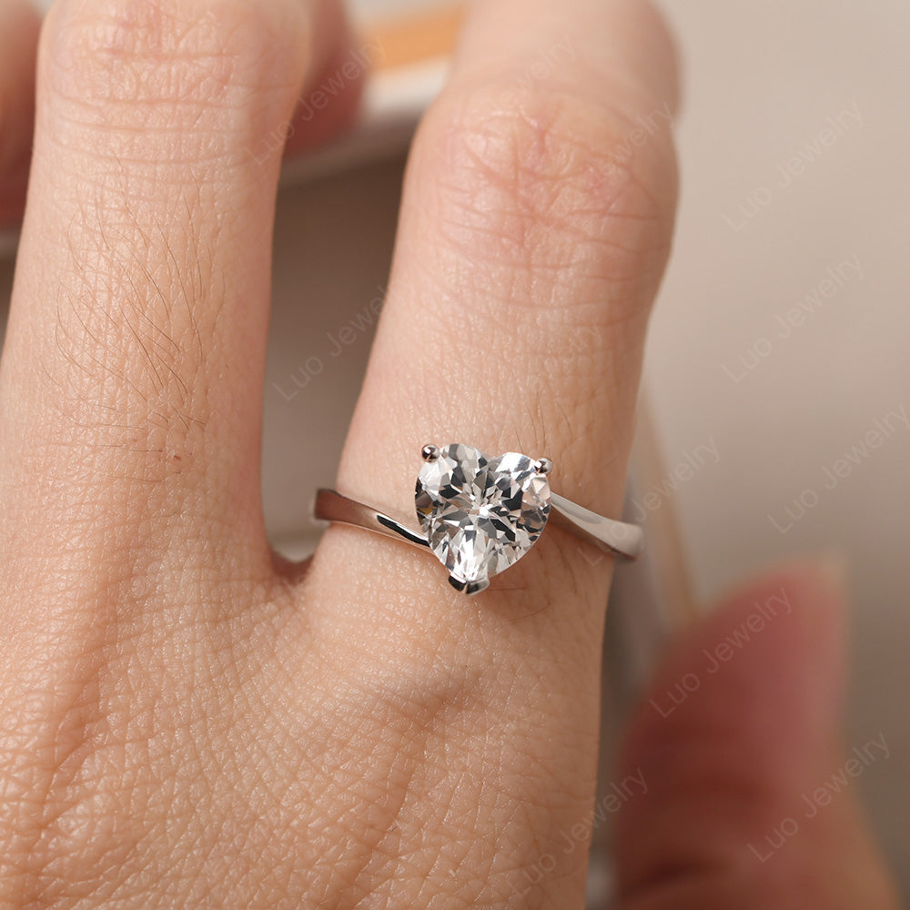 White Topaz Ring Heart Solitaire Ring White Gold - LUO Jewelry