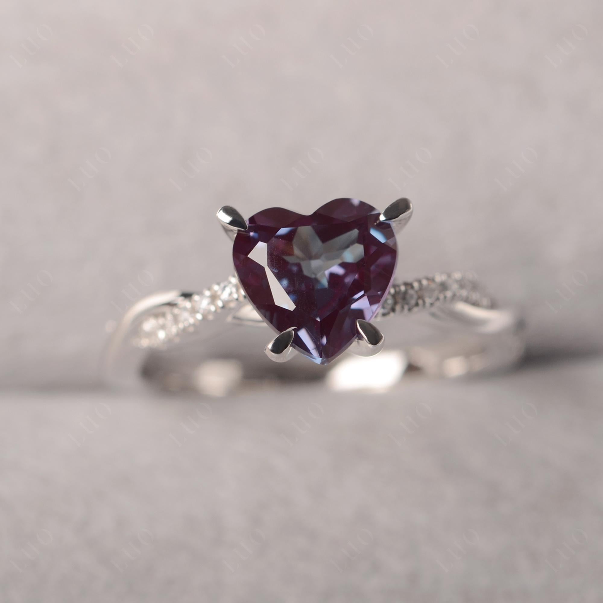 Twisted Heart Shaped Lab Created Alexandrite Ring - LUO Jewelry