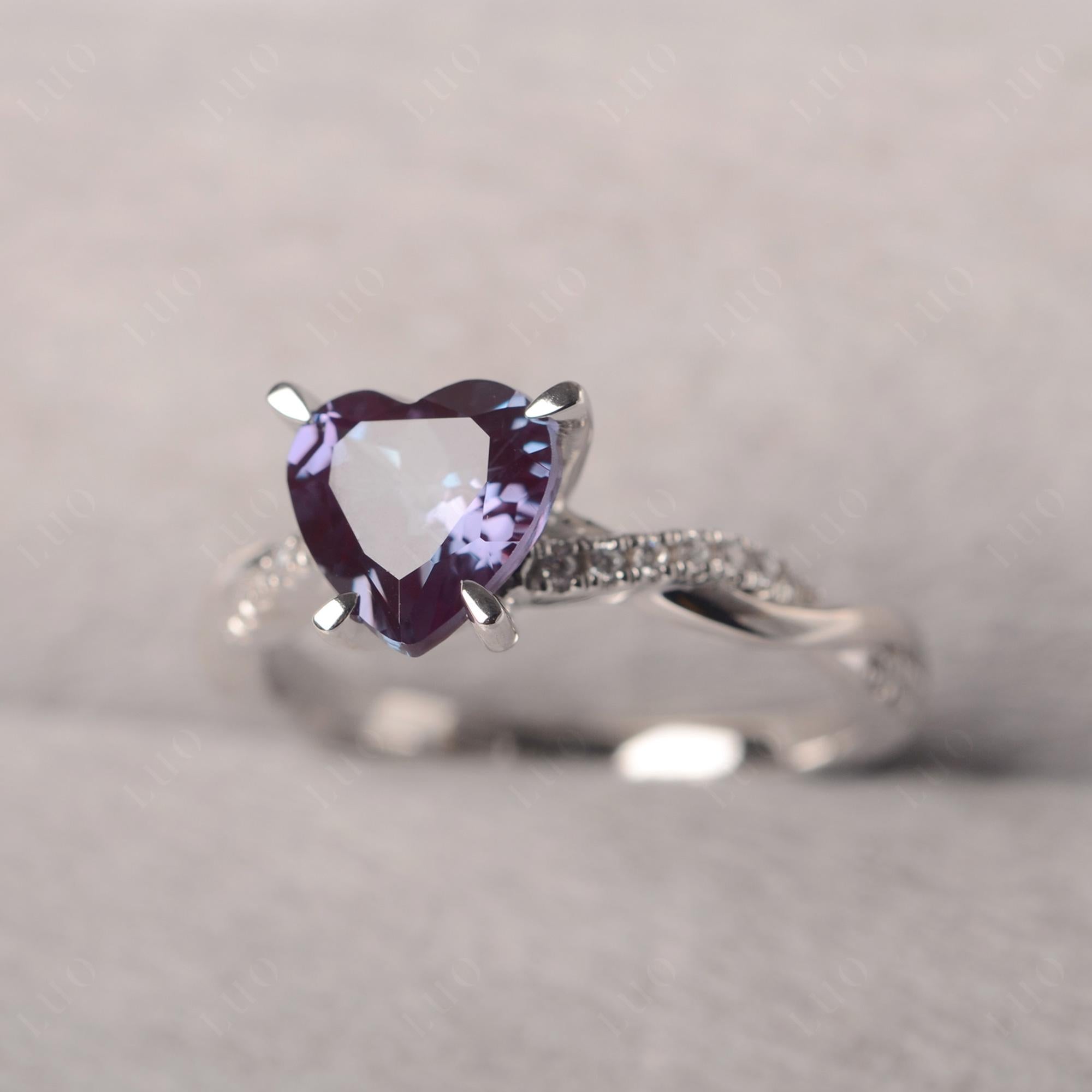 Twisted Heart Shaped Lab Created Alexandrite Ring - LUO Jewelry