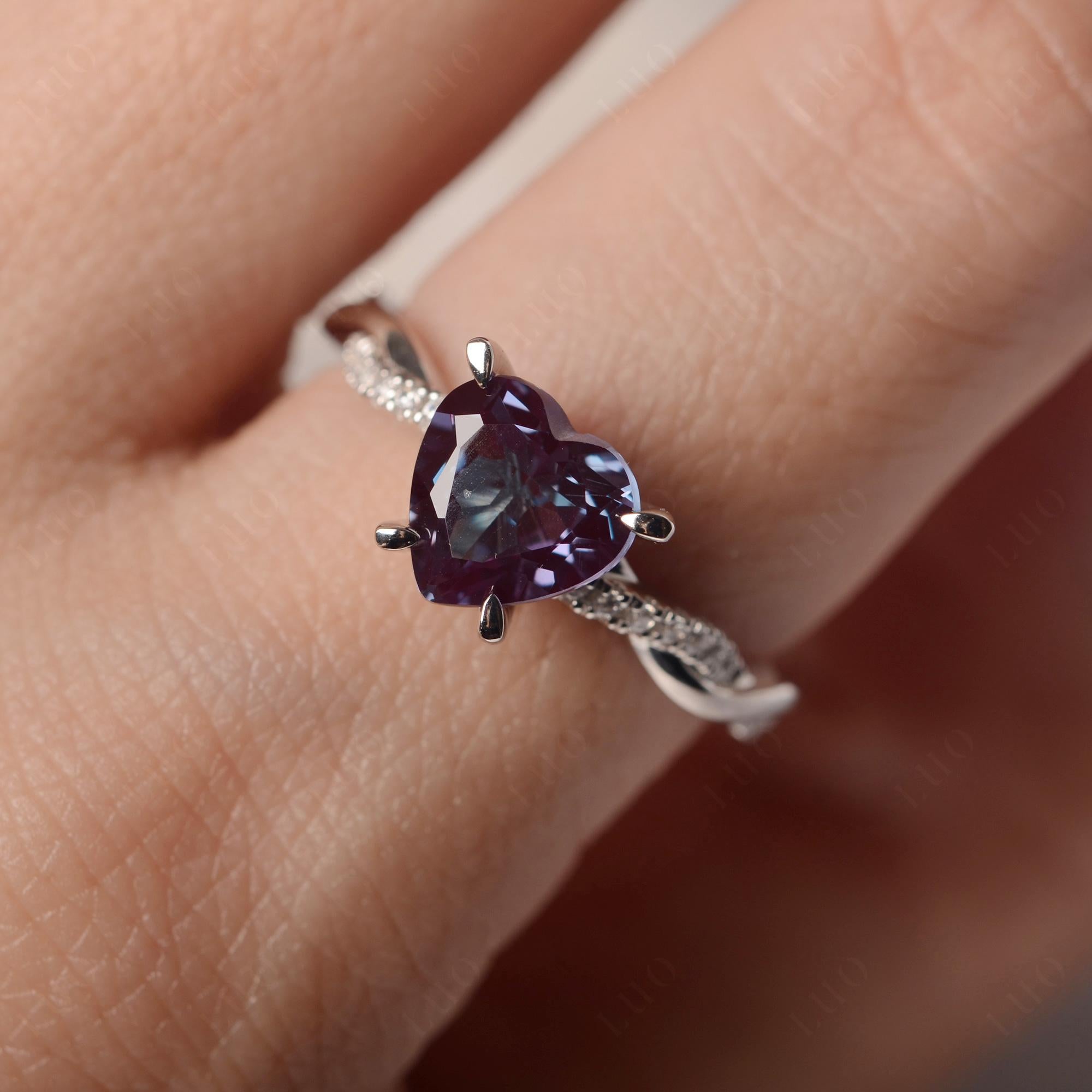 Twisted Heart Shaped Lab Created Alexandrite Ring - LUO Jewelry
