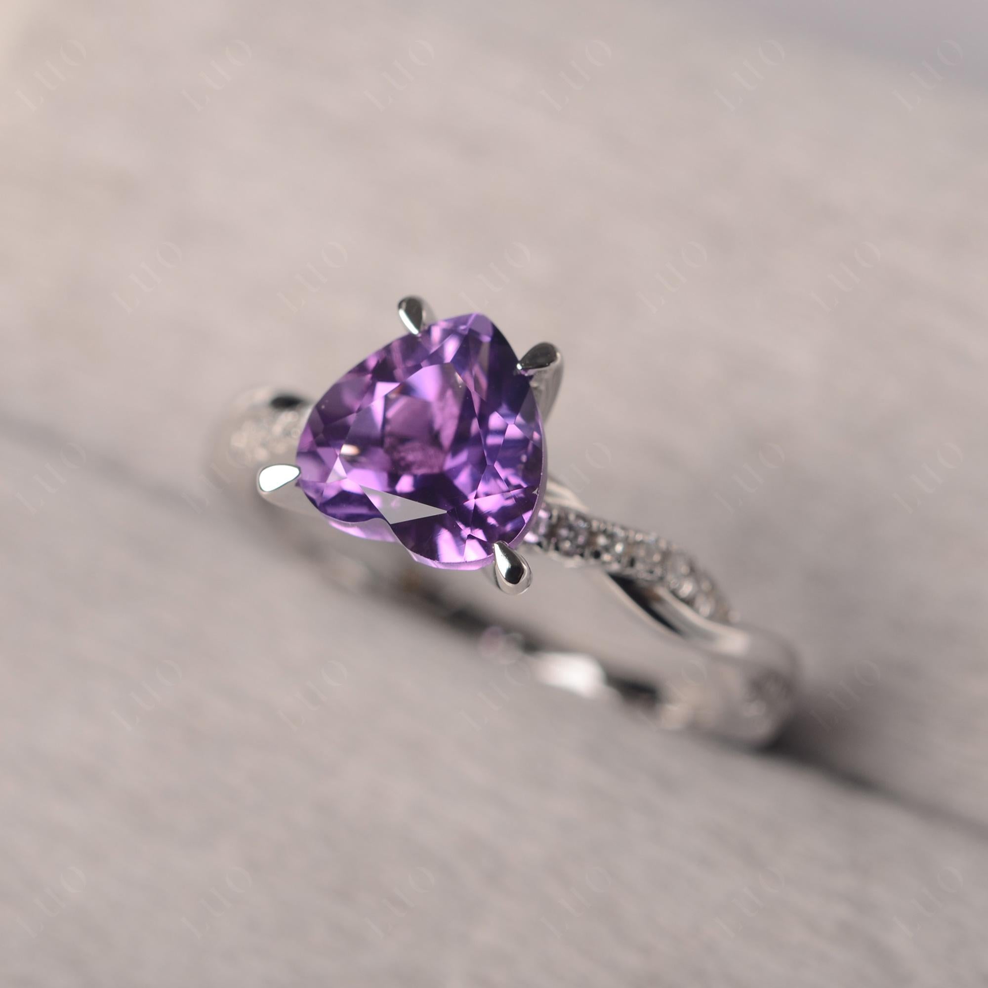Twisted Heart Shaped Amethyst Ring - LUO Jewelry