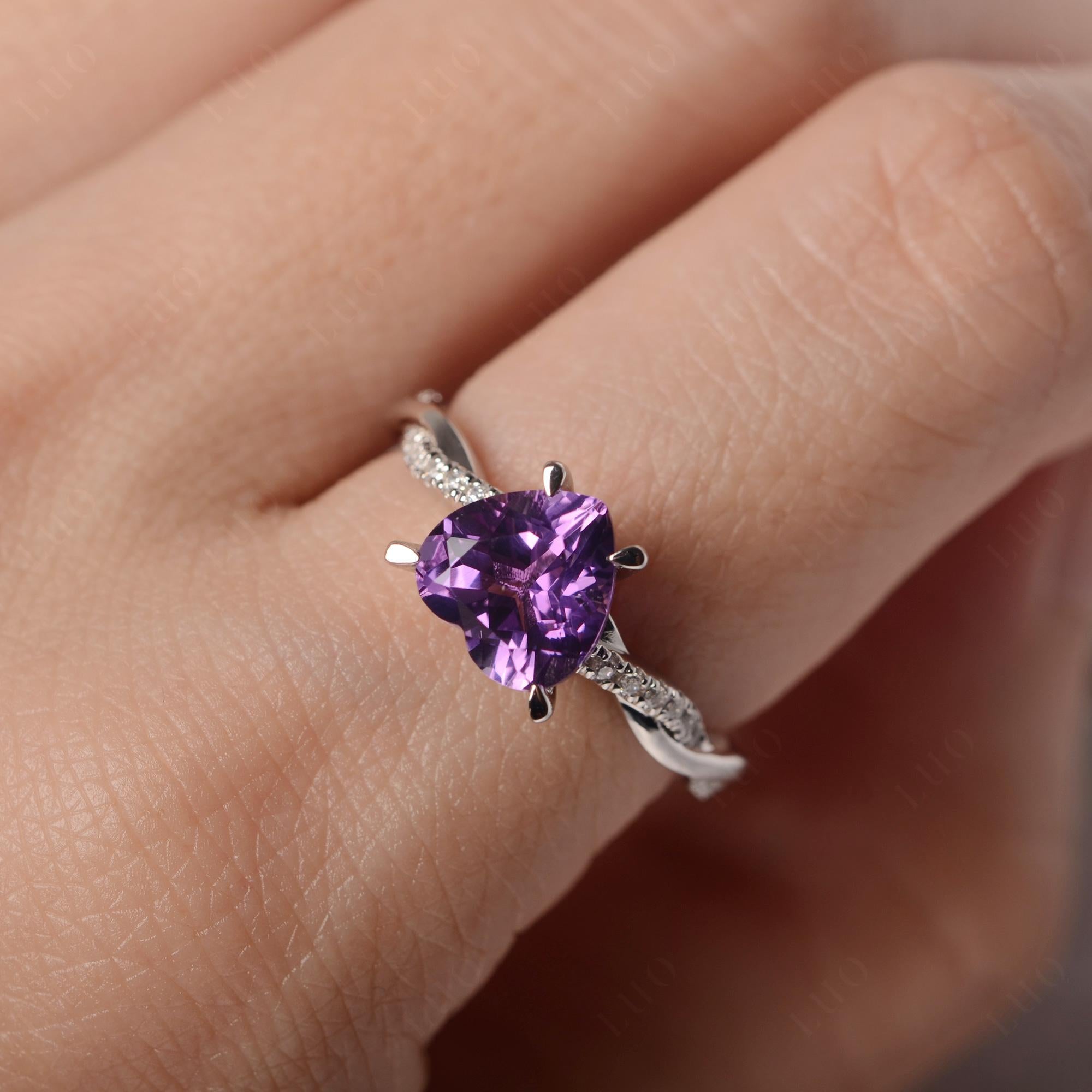 Twisted Heart Shaped Amethyst Ring - LUO Jewelry