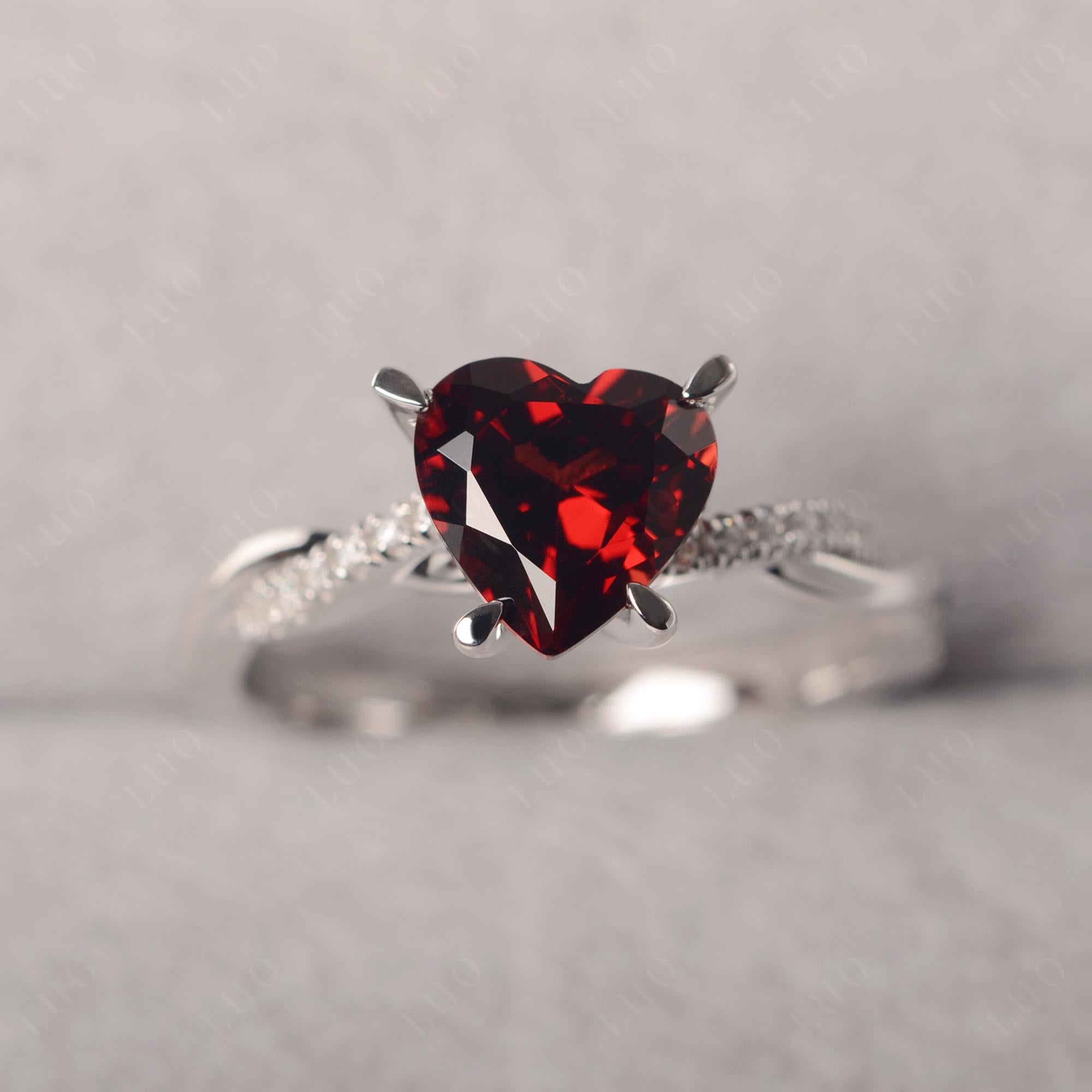 Twisted Heart Shaped Garnet Ring - LUO Jewelry