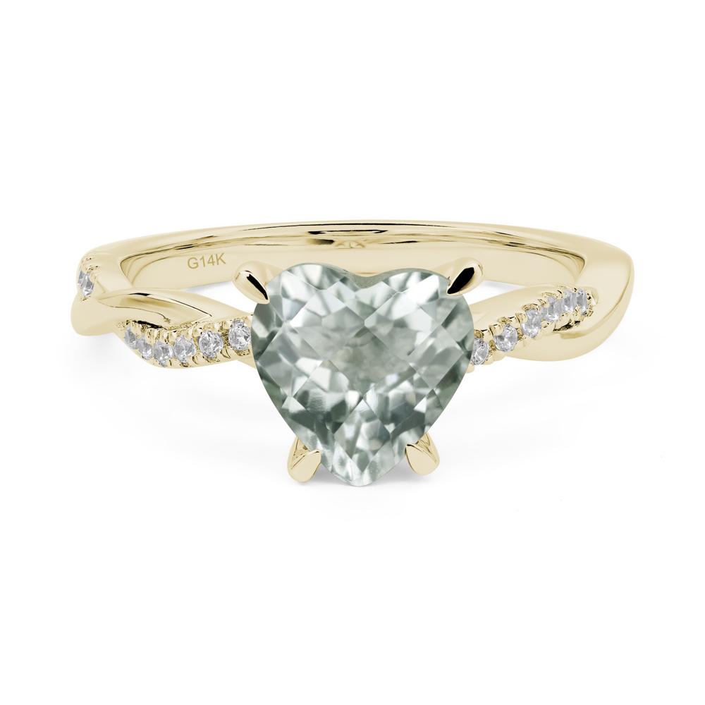Twisted Heart Shaped Green Amethyst Ring - LUO Jewelry #metal_14k yellow gold