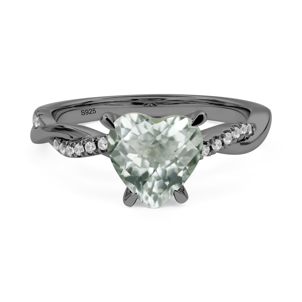 Twisted Heart Shaped Green Amethyst Ring - LUO Jewelry #metal_black finish sterling silver