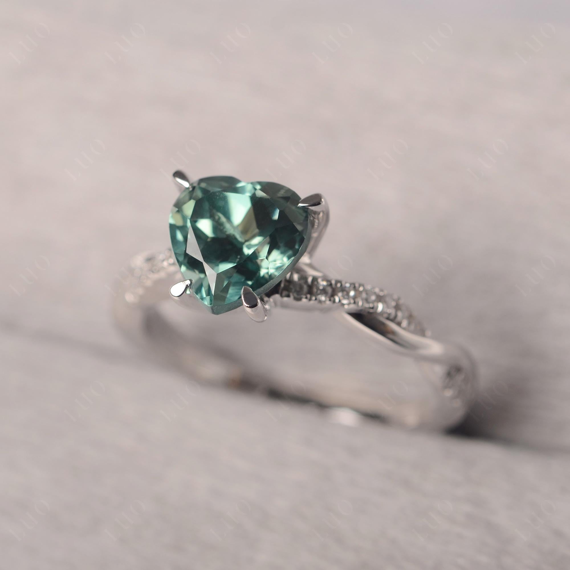 Twisted Heart Shaped Lab Created Green Sapphire Ring - LUO Jewelry