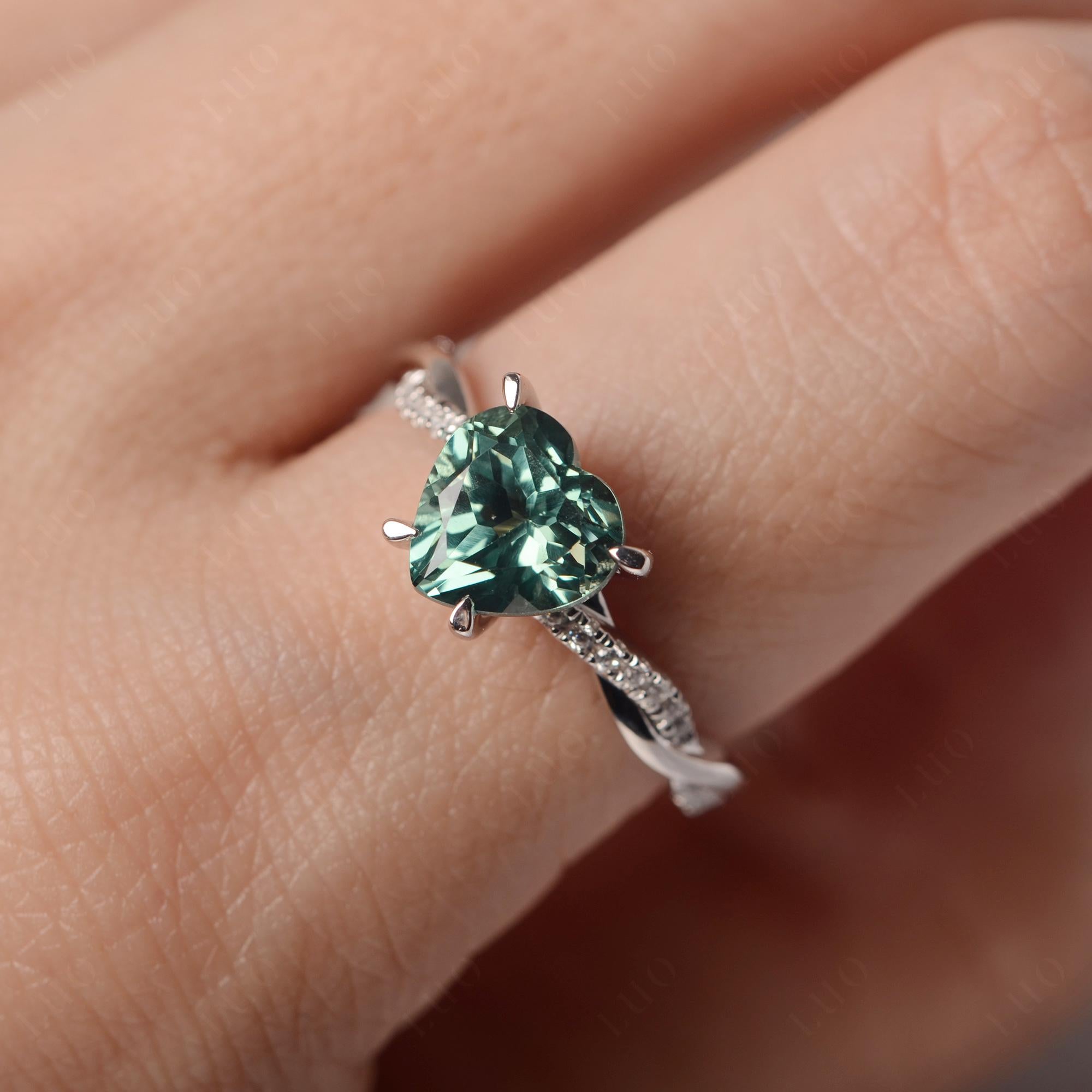 Twisted Heart Shaped Lab Created Green Sapphire Ring - LUO Jewelry